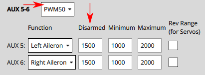 Control Surface Disarmed 1500 Setting