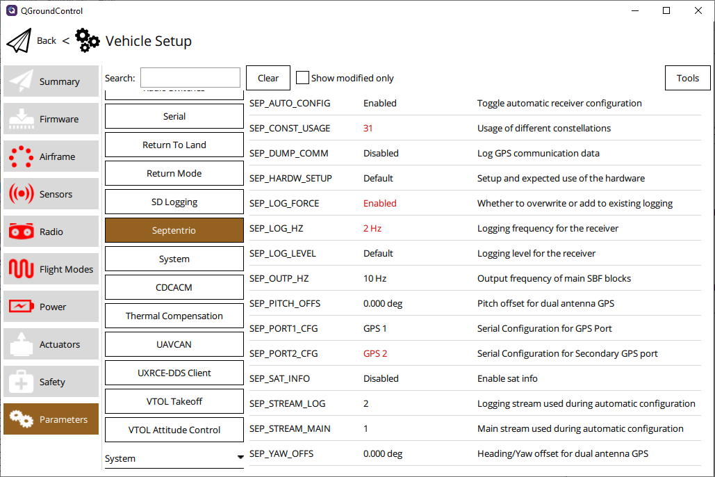 Septentrio Driver Parameters