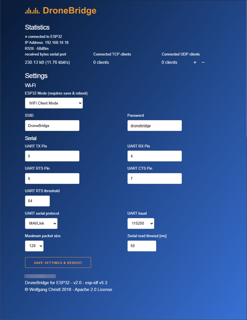 DroneBridge for ESP32 Webinterface