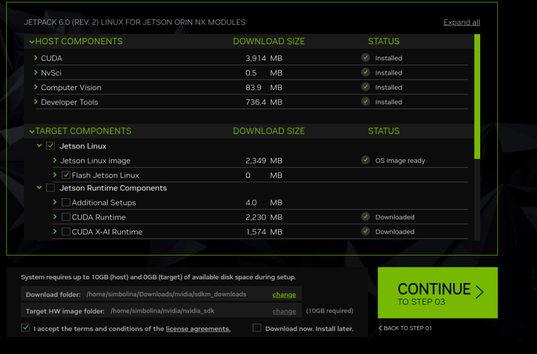 SDK Manager installation components page