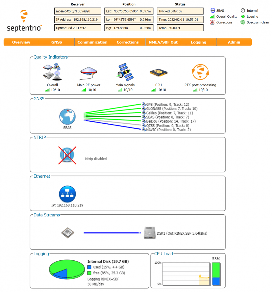 Illustrative image for Septentrio mosaic-H GNSS Receiver Module Web User Interface (WebUI)