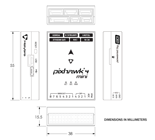 Pixhawk 4 Mini Dimensions