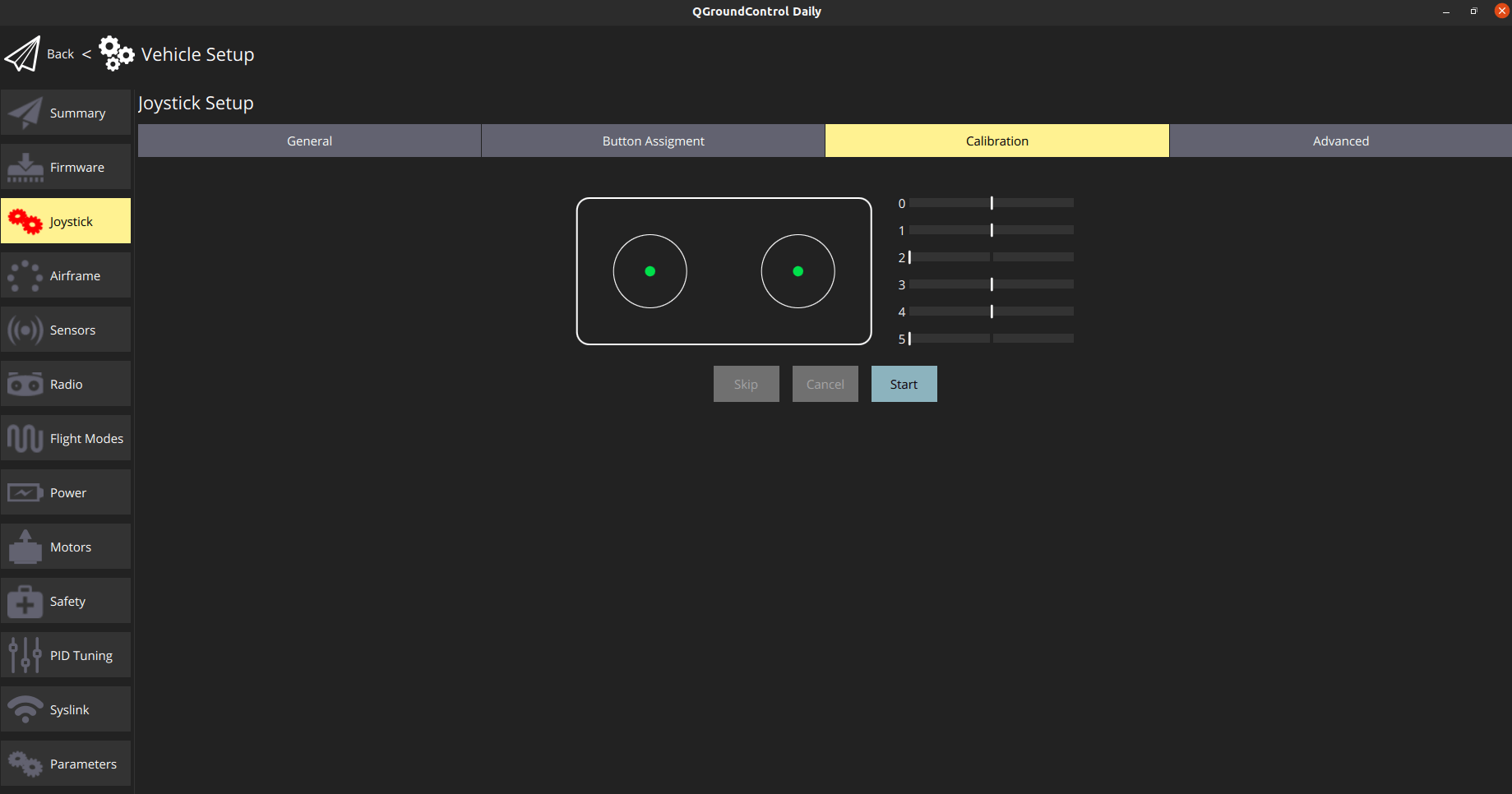 QGC joystick menu