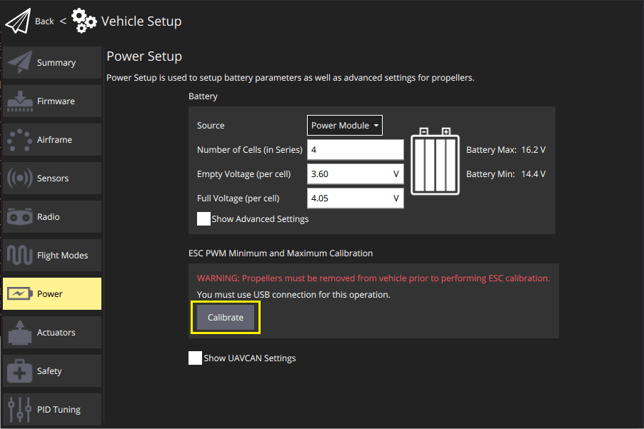 ESC Calibration step 1