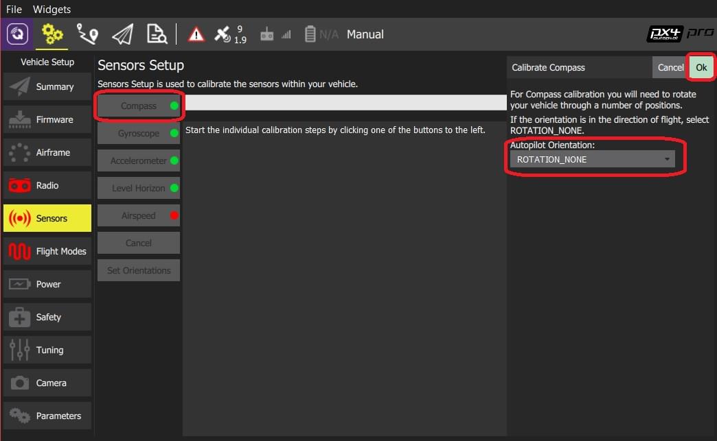 选择 Compass 校准 PX4
