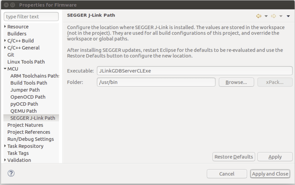 Eclipse: Segger J-Link Path