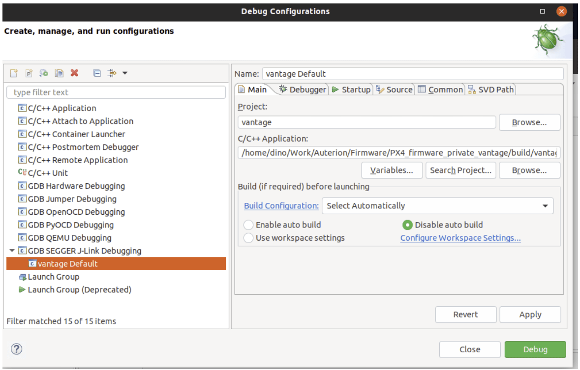 Eclipse: GDB Segger Debug config