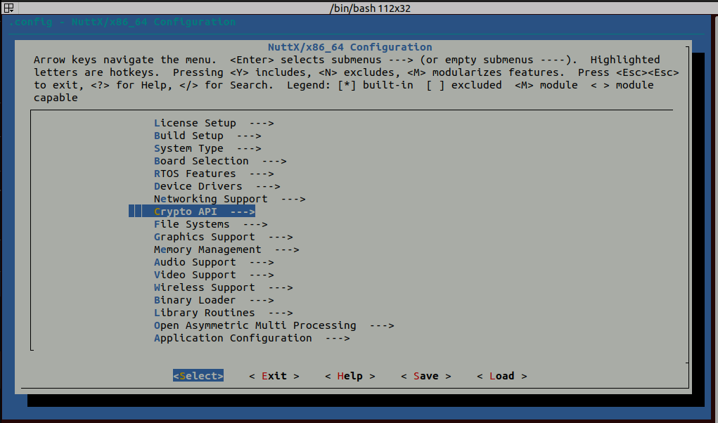 Menuconfig Crypto API Main Menu Option
