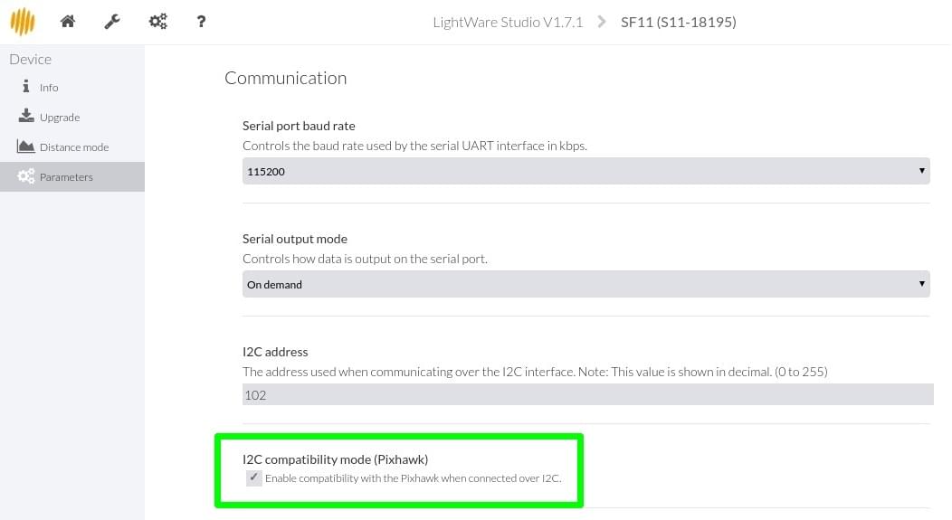 Лідар LightWare SF11/C-I2C Конфігурація