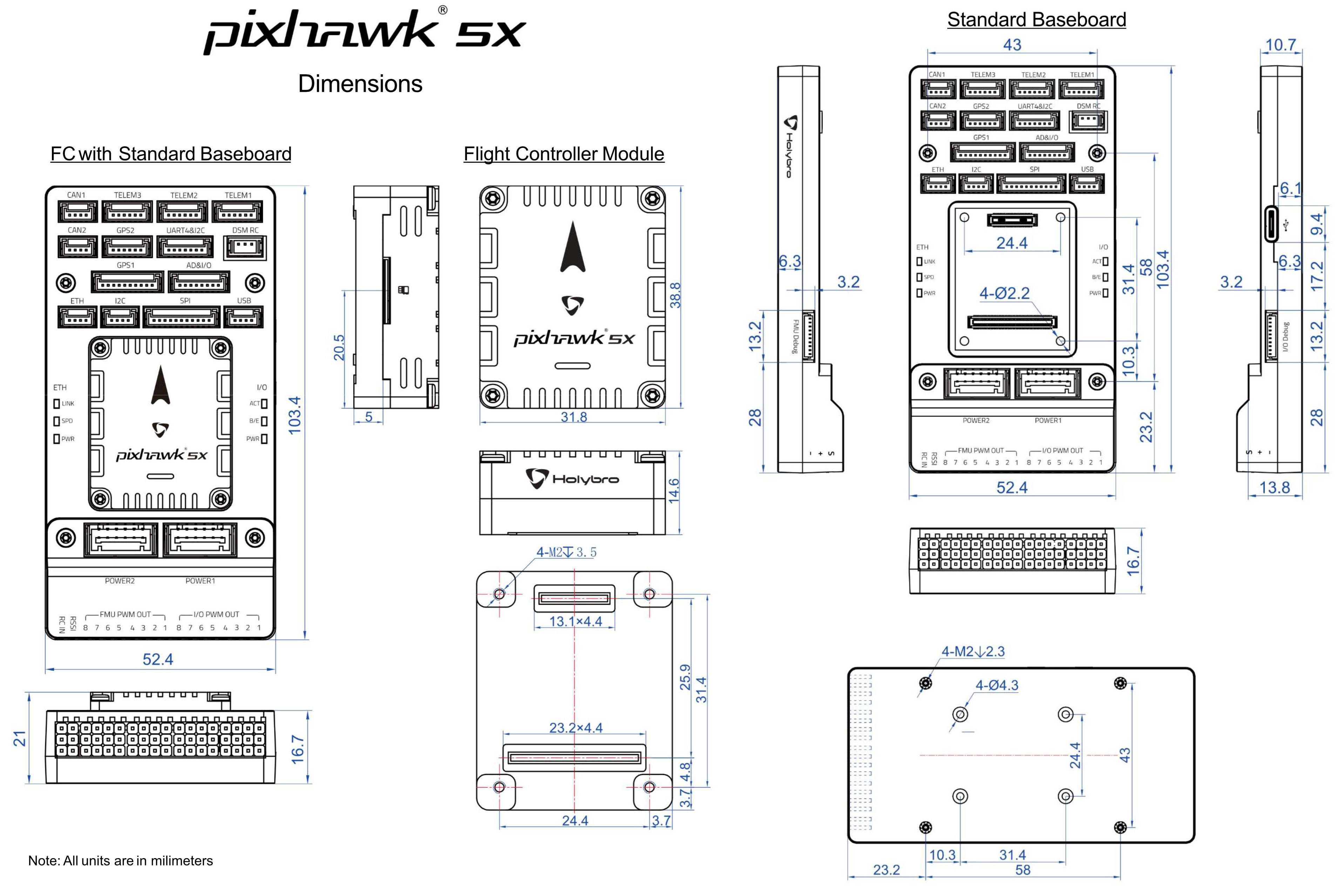 Розміри Pixhawk 5X