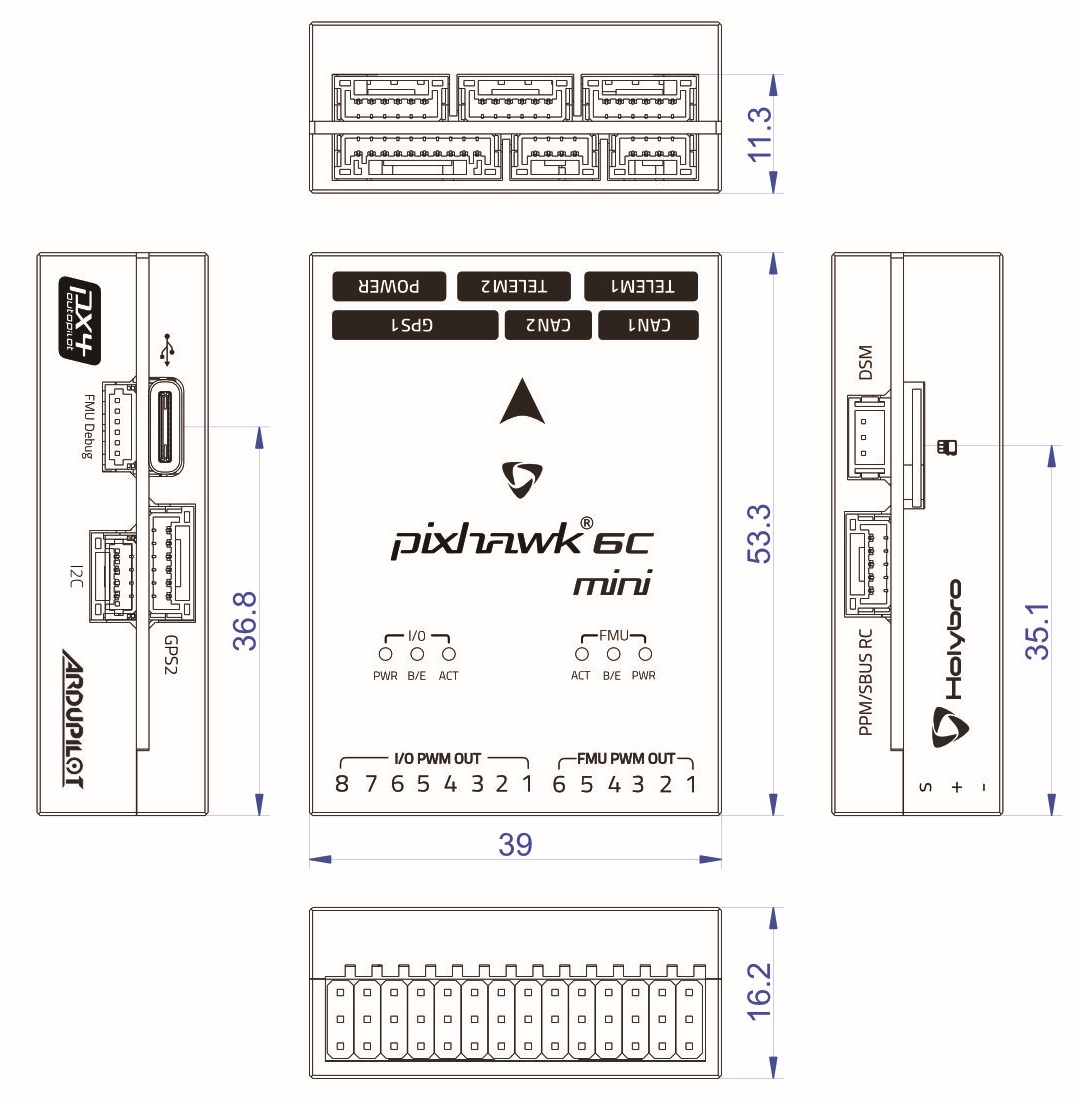 Розміри Pixhawk6c Mini