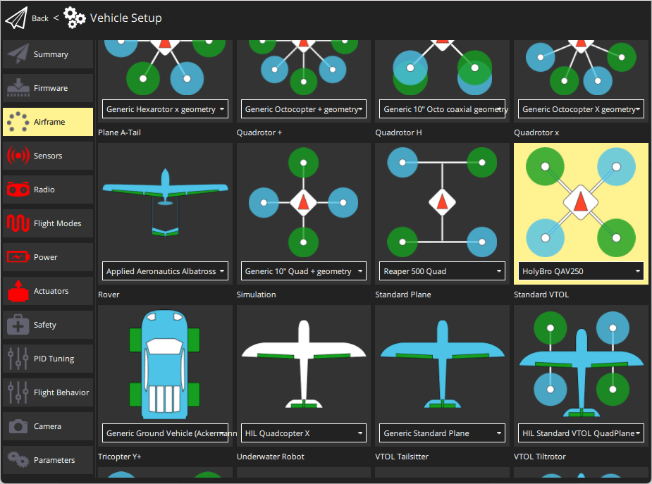 QGC - Select HolyBro QAV250 airframe