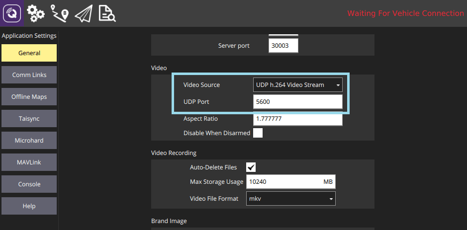 QGC Video Streaming Settings for Gazebo