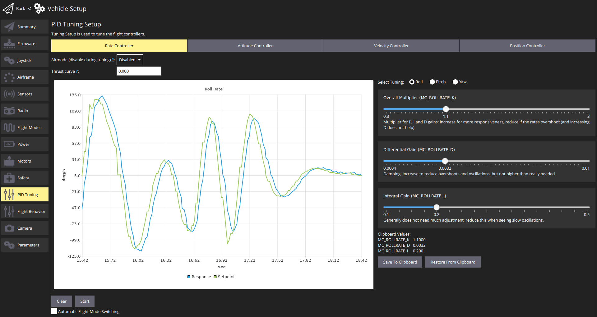 QGC 속도 컨트롤러 튜닝 UI