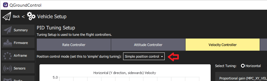 QGC PID tuning: Simple control selector