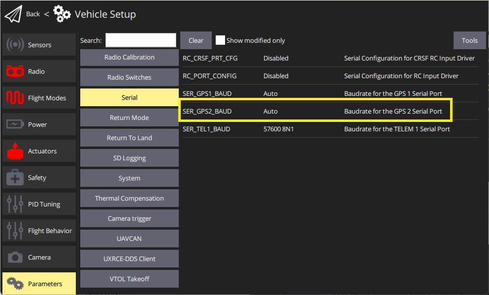 QGC Serial Baudrate Example